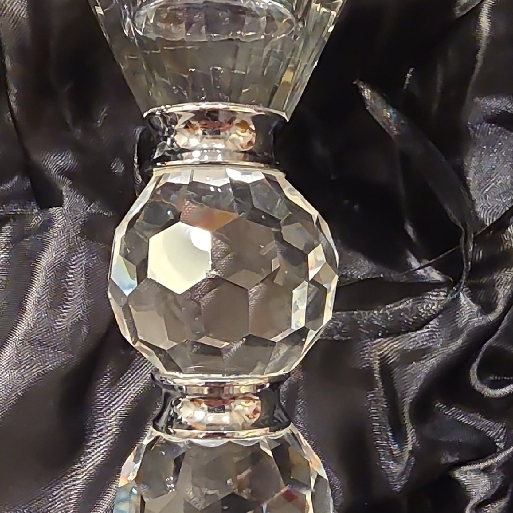 Shannon Afterglow Crystal Candlesticks Pair with Silver Accent Bands - Picture 6 of 13